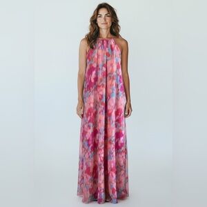 Pink Lily Halter Dress Pink Watercolor Maxi Dress Size S